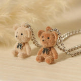 Daiiibabyyy Fashion Cute Plush Bear Pendant Necklace Women Korean Bear Long Sweater Neck Chain Necklaces Party Jewelry Gift