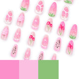 DAIIIBABYYY  -  24pcs Sweet Pink Fruit Style False Nails 3D Cherry Strawberry Design Ins Korean Cute Fake Nail Tips Girl Wearable Press on Nails