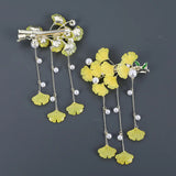 DAIIIBABYYY  -  New Chinese Style Yellow Ginkgo Leaf Pearl Tassel Hairpin Female Trendy Charms Hair Clip Bridal Wedding Jewelry Exquisite Gift