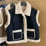 DAIIIBABYYY  -  Winter Fashion Warm Vest Short Waistcoats Womens Sleeveless Jacket Lambswool Women Patchwork Coat Ladies Casual Tops