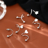 DAIIIBABYYY  -  2pcs Stainless Steel Spiral Twisted Lip Ring Tongue Piercing Heart Star Ear Cartilage Helix Piercing Stud Earring Jewelry Gifts