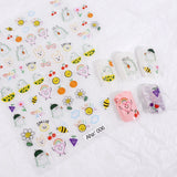 Daiiibabyyy Kawaii Dinosaur Nail Art Sticker Self-adhesive Dinosaur Graffiti Decal Cartoon Simple Strokes Sliders Manicure Decoration Parts