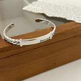 Daiiibabyyy 925 Sterling Silver Letter Wheat Ear Bracelet for Women Jewelry Splicing Retro Design Opening Gift Dropshipping