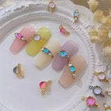 Daiiibabyyy 5pcs Alloy Nail Art Rhinestone 3D Aurora Stone Luxury Nail Art Charms Ring Shape For Nail Manicure Jewelry Korean Fashion