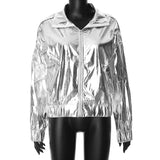 DAIIIBABYYY  -  Fashion Women Shiny Gold Silver PU Leather Jacket Lapel Zipper Pockets Loose Metallic Color Jackets Hiphop Punk Lady Outcoats