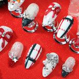 DAIIIBABYYY  -  10pcs Handmade Christmas Press on Nails New Year Ins Hand-paint Xmas Tree False Nails Sweet 3D Bow Deer Almond Fake Nail Tips