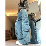 DAIIIBABYYY  -  Blue Graffiti Jeans Women Y2K Vintage High Waisted Jeans Straight Streetwear Casual Loose Large Size Wide Leg Denim Pants