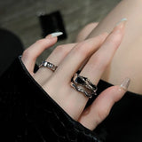 DAIIIBABYYY  -  Trendy Black Crystal Multilayer Ring for Women Dark Punk Irregular Metal Exquisite Rhinestone Finger Accessories Fashion Jewelry