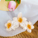 DAIIIBABYYY  -  Korean New Fashion 11cm Large Plumeria Candy Colored Flower Hair Clip Simple Plumeria Plastic Shark Clip Hair Accessories