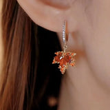 DAIIIBABYYY  -  New Fashion Green Crystal Maple Leaf Drop Earrings for Women Korea Elegant Temperament Zircon Earrings Wedding Jewelry Party