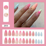 DAIIIBABYYY  -  24pcs Hand-painted False Nails Summer Sea 3D Shell Starfish Fake Nail Tips Ins Gradient Pink Blue Color Almond Press On Nails