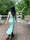 DAIIIBABYYY  -   Green Floral Bodycon Long Mermaid Dress For Women Elegant Party Summer Slash Tunics Mesh Midi Dress 2024 Clothes