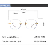 DAIIIBABYYY  -  High Quality Myopia Glasses Unisex Square Frameless Frame Anti-blue Light Eyeglasses Nearsighted Prescription Eyewear Diopter