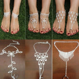 Daiiibabyyy New Trendy Summer Daisy Flower Chain Anklet Connecting Foot Finger Bracelet Barefoot Anklets for Women Bohemian Beach Foot Chain