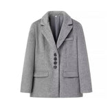 DAIIIBABYYY  -  Women's Elegant Pink Lapel Pockets Woolen Blazer Coat Fashion Single-breasted Loose Long Sleeve Coats Lady Sweet Outerwear