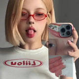 DAIIIBABYYY  -  Retro Sweet Cool Blue Green Red Oval Frame Glasses Vintage Personalized Anti Blue Light Glasses Y2K Spicy Girls Style Eyeglasses