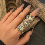 DAIIIBABYYY  -  3Pcs Vintage Metal Carved Pattern Ring Punk Aesthetic Opening Adjustable Wide Edge Ring Women's Fashion Jewelry Gift