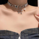 Daiiibabyyy Silver Color leather Necklaces for Women Elegant star Pendant Clavicle Chain Choker Luxury Jewelry