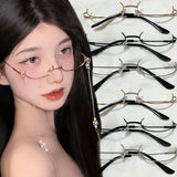 DAIIIBABYYY  -  Harajuku Half Frames Glasses Women Vintage Metal Oval No Lens Optical Spectacles Eyewear Girls Cosplay Photography Eyeglasses