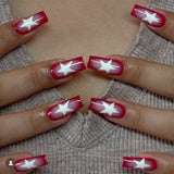 DAIIIBABYYY  -  24pcs five-pointed star Fake Nail Patch French Red Ballet Coffin False Nail Full Cover Wearable Press on Nails Tips for Girls