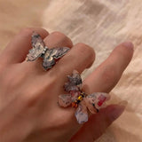 Daiiibabyyy  Fashion Minority Design Resin Open Ring Creative Vintage Butterfly Ring Romantic Couple Jewelry Accessories