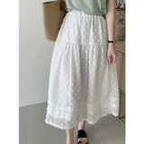 Daiiibabyyy   -  Spring Summer Lace Fairy White Skirts Women Elastic High Waist A-line Long Skirt