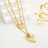 Daiiibabyyy Trendy Bilayer Irregular Heart Pendant Necklace for Women Metal Style Love Beads Chain Chokers Y2K Accessories Fashion Jewelry