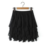 DAIIIBABYYY  -  Fashion Women High Elastic Layered Tulle Mini Skirts Asymmetrical Ruffle Flare Mesh Tutu Skirt