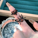 DAIIIBABYYY  -  Gothic Fashion Rings for Women Girls Crystal Black Spider Open Ring Hip Hop Punk Irregular Animal Finger Jewelry Halloween Gift