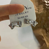 DAIIIBABYYY  -  Heart Shaped Zircon Bow Earrings Sweet Cool Female Creative Design Cool Transcendent Style Earrings High-End Jewelry Accessories