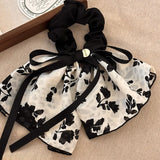 DAIIIBABYYY  -  New Vintage Print Bow Ink Skirt Elastic Scrunchie Headband Elegant Fashion Lady Ponytail Streamer Hair Rope Hair Accessories