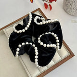 DAIIIBABYYY  - French Vintage Pearl Velvet Scrunchies Hair Tie Large Intestine Hairband Simple Elastic Hair Band Headwear Hair Accessories