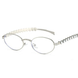 DAIIIBABYYY  -  Fashion Eyeglasses Frames For Women Men Silver Oval Glasses Anti Blue Light Small Rhinestone Sunglasses With Metal Frame