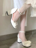 DAIIIBABYYY   -  French Sweet Mary Janes Shoes Women Butterfly Knot Elegant Round Heel Shoes Female White Solid Retro Causal Fairy Shoes Summer