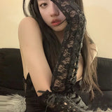 DAIIIBABYYY  -  Gothic Sexy Lace Strap Elbow Length Punk Fingerless Arm Warmer Black Cosplay Accessories Fishnet Mesh Party LACE Long Gloves