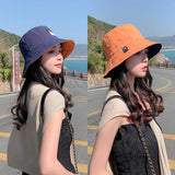 Daiiibabyyy Summer Korean Version Of The Trendy Fisherman Hat Women's Sunscreen UV Protection Sun Hat Japanese All-Match Double-Sided Sunhat