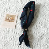 DAIIIBABYYYY  -  60cm Elegant Cotton Men's Cravat Floral Striped Navy Square Scarf With Button Birds Leaves Print Soft Neckerchief Suit Bandelet