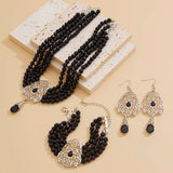 DAIIIBABYYY  -  3Pcs/Set Multilayer Crystal Beads Chain Choker Necklace Bracelet Earrings Set for Women Elegant Party Wedding Jewelry