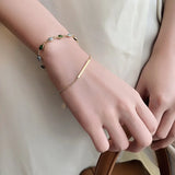 Daiiibabyyy Double Layers Green Epoxy Charm Bracelet Bangle Girl Vintage Copper Plated Gold Bohemia Chain & Link Women Bracelets Jewelry