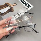 DAIIIBABYYY  -  Fashion Small Oval Glasses Women Girls Gold Silver Metal Elliptical Frame Eyeglasses Y2K Vintage Anti Blue Light Reading Eyewear