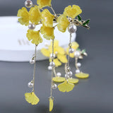 DAIIIBABYYY  -  New Chinese Style Yellow Ginkgo Leaf Pearl Tassel Hairpin Female Trendy Charms Hair Clip Bridal Wedding Jewelry Exquisite Gift