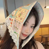 Daiiibabyyy Ins Triangle Scarf Fashion Y2K Turban Lace Headband Hair Accessories Hair Band Head Scarf Ladies