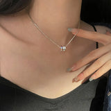 Daiiibabyyy S925 Sterling Silver Snake Bone Chain Colored Zircon Garland Rainbow Pendant Necklaces For Women Round Circle Charm Fine Jewelry