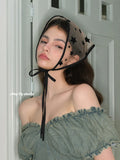 Daiiibabyyy  Women's Spring Summer Versatile Decoration Headscarf Black Lace Strap Triangle Scarf Silk Scarf Headband