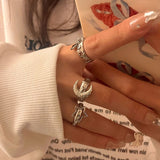 DAIIIBABYYY  -  Y2K Style Crystal Pentagonal Star Ring for Women Romantic Moon Hollowed Out Star Personality Metal Finger Rings Fashion Jewelry