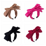 Daiiibabyyy Stylish Solid Color Bowtie Headband Simple Soft Corduroy Makeup Headwear Personality Girls Wash Face Hairband