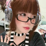 DAIIIBABYYY  -  Y2K Black Half Frame Glasses Women Trendy Spectacle Japanese Anime Oval No Lens Eyewears Cosplay Photography Eyeglasses