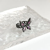 DAIIIBABYYY  -  Dark Black Zircon Butterfly Open Ring for Women Mysterious Purple Crystal Glazed Finger Accessories Exquisite Fashion Jewelry