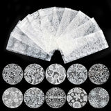 16Pcs White Black Nail Sticker Set Flower Lace Hollow Foil Transfer Decals Wraps DIY Nail Art Decoration Manicure Accessories