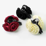 Daiiibabyyy Elegant Vintage Satin Colour Rose Flower Hair Claw  Ponytail Holder Hair Clip Hairpin Women Girl Barrettes Hair Accessories